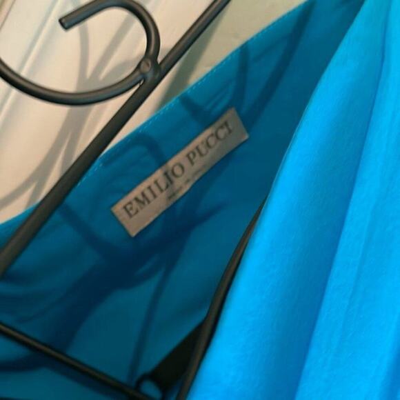 Emilio Pucci Gathered silk and cotton blend chiffon top azure size 8 - Picture 11 of 12